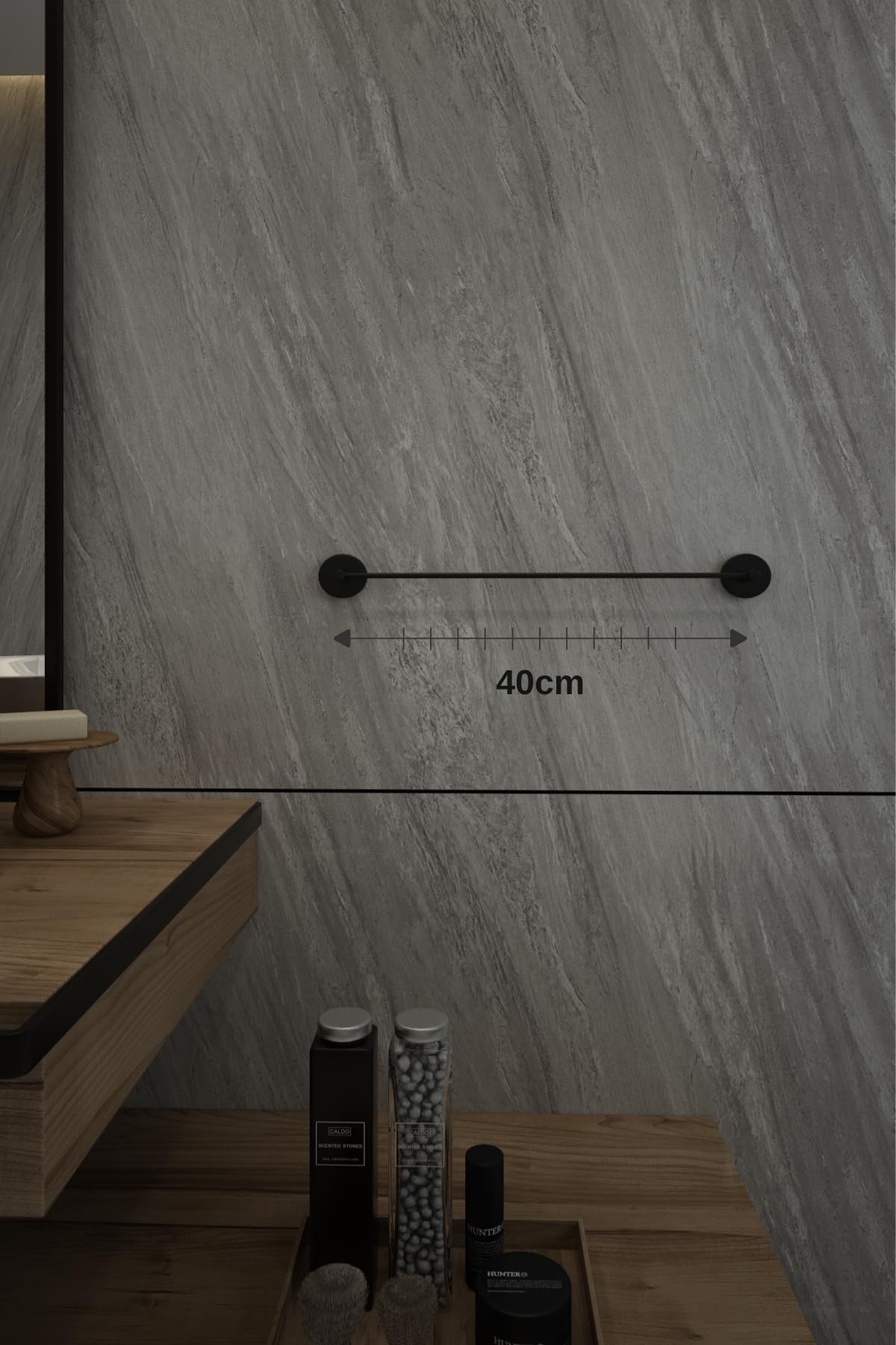Lotus Siyah Uzun Havluluk Havlu Askısı Banyo Askısı 40 cm - Delmeye Son İster Yapıştır İster Montajla