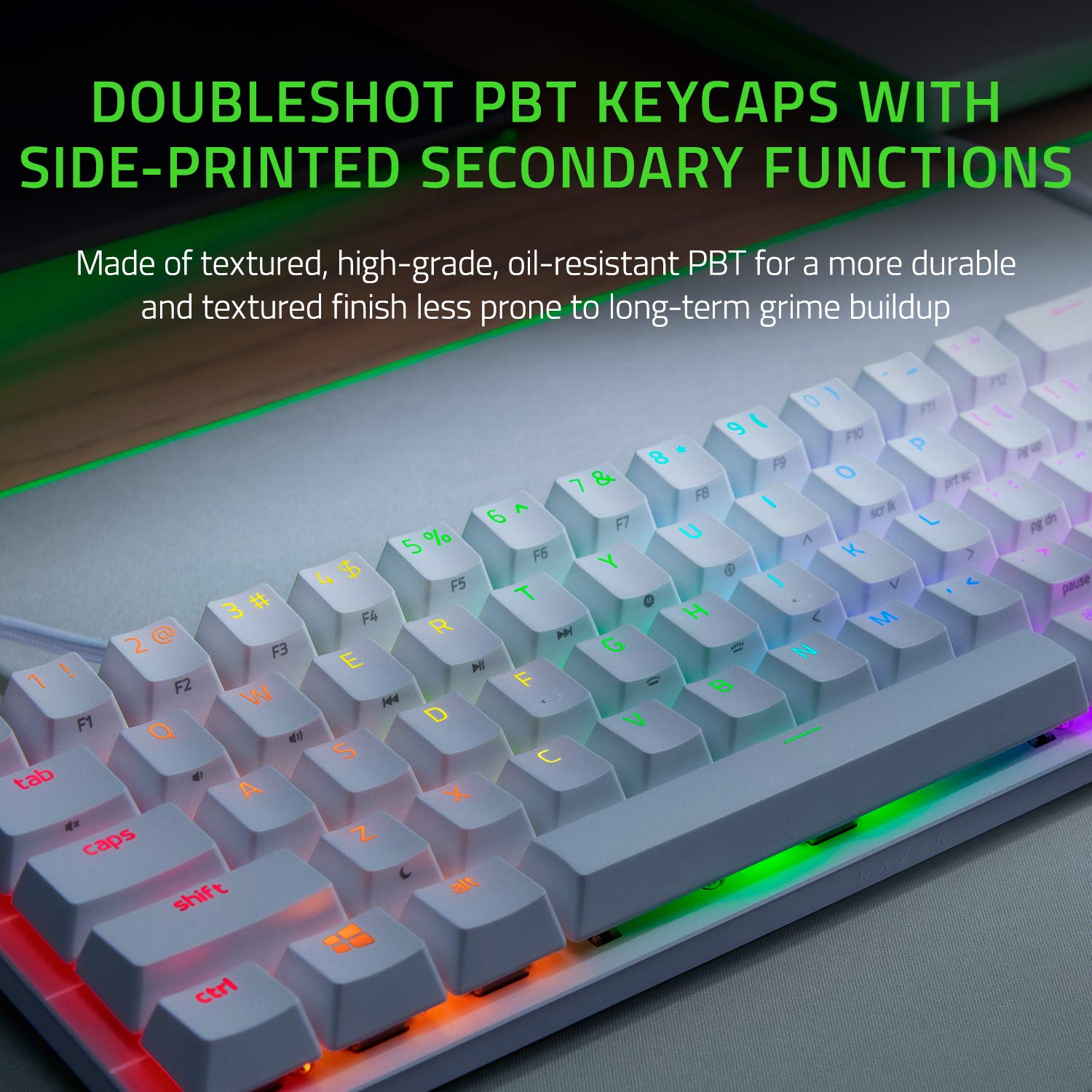 Razer Huntsman Mini Mercury (Mor Anahtar) - Opto-mekanik anahtarlı kompakt% 60 oyun klavyesi (PBT tuş başlıkları, çıkarılabilir USB-C kablosu) QWERTY ABD düzeni | Beyaz