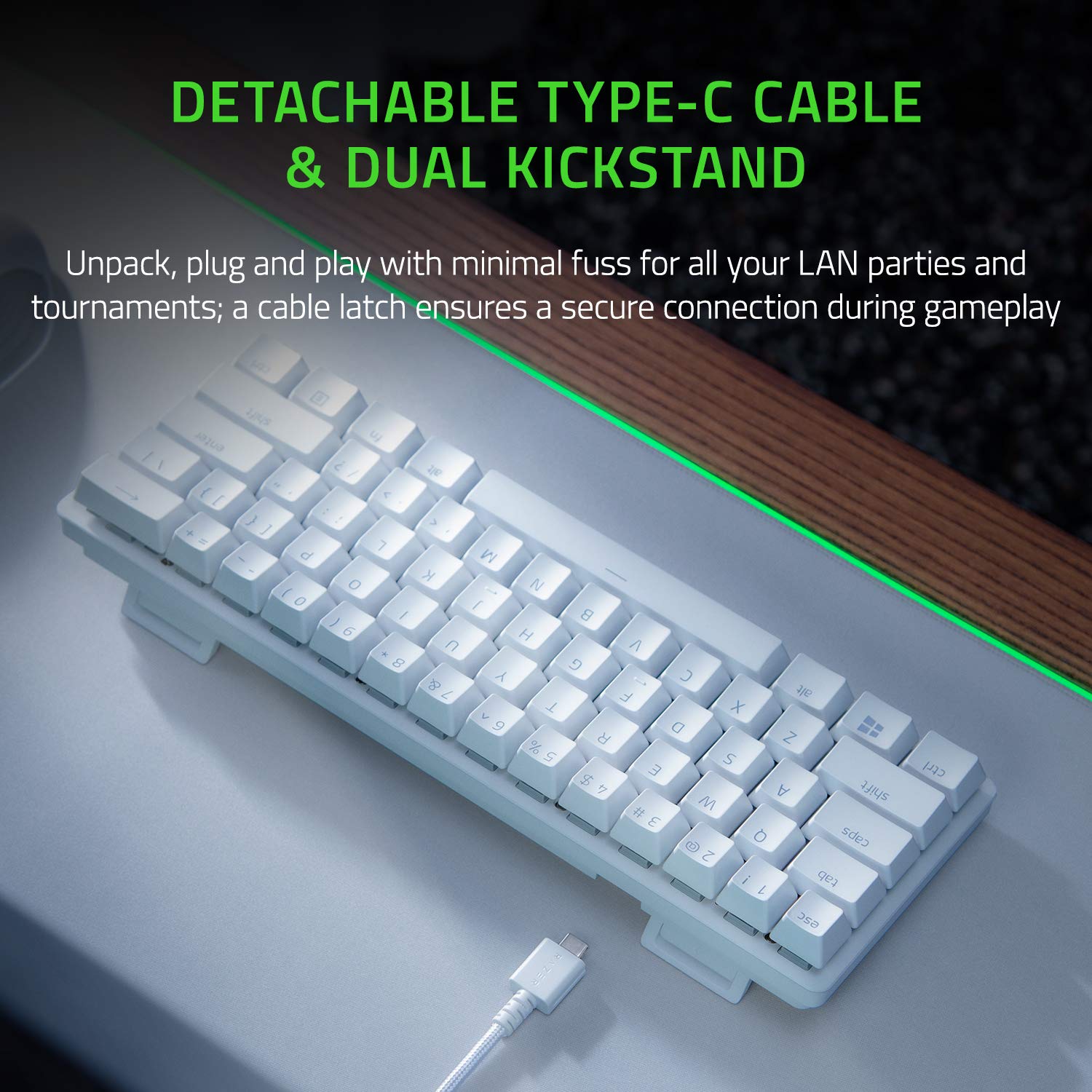 Razer Huntsman Mini Mercury (Mor Anahtar) - Opto-mekanik anahtarlı kompakt% 60 oyun klavyesi (PBT tuş başlıkları, çıkarılabilir USB-C kablosu) QWERTY ABD düzeni | Beyaz