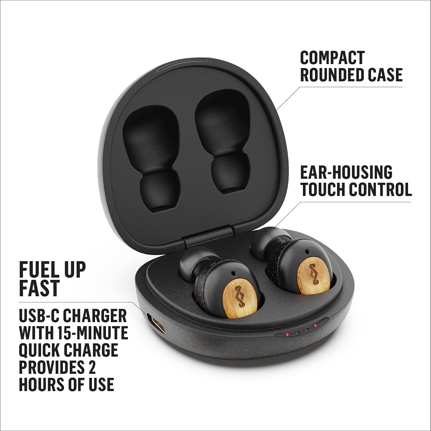Marley Evi Gerçek Kablosuz Şampiyon Kulak İçi Kulaklık - Kompakt Bluetooth 5.0 Kulaklıklar, Şarj Edilebilir Kılıflı 28 Saat Çalma Süresi, Rahat Kulak Tıkacı İçerir, Çevre Dostu Bambu Tasarım