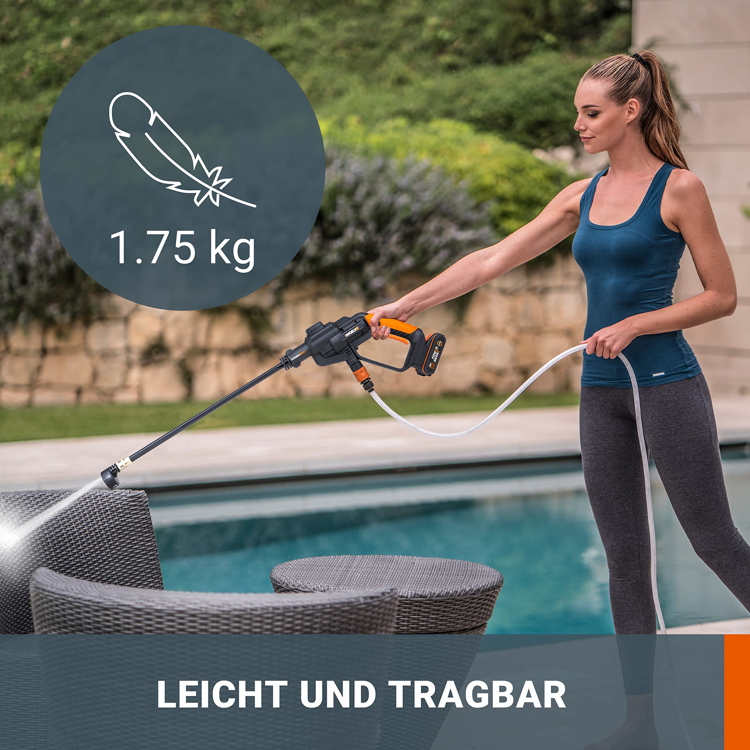 WORX WG620E.2 20Volt 2.0Ah. Li-ion 24 Bar Basınçlı Yıkama Tabancası + 4 Parça Yıkama Seti