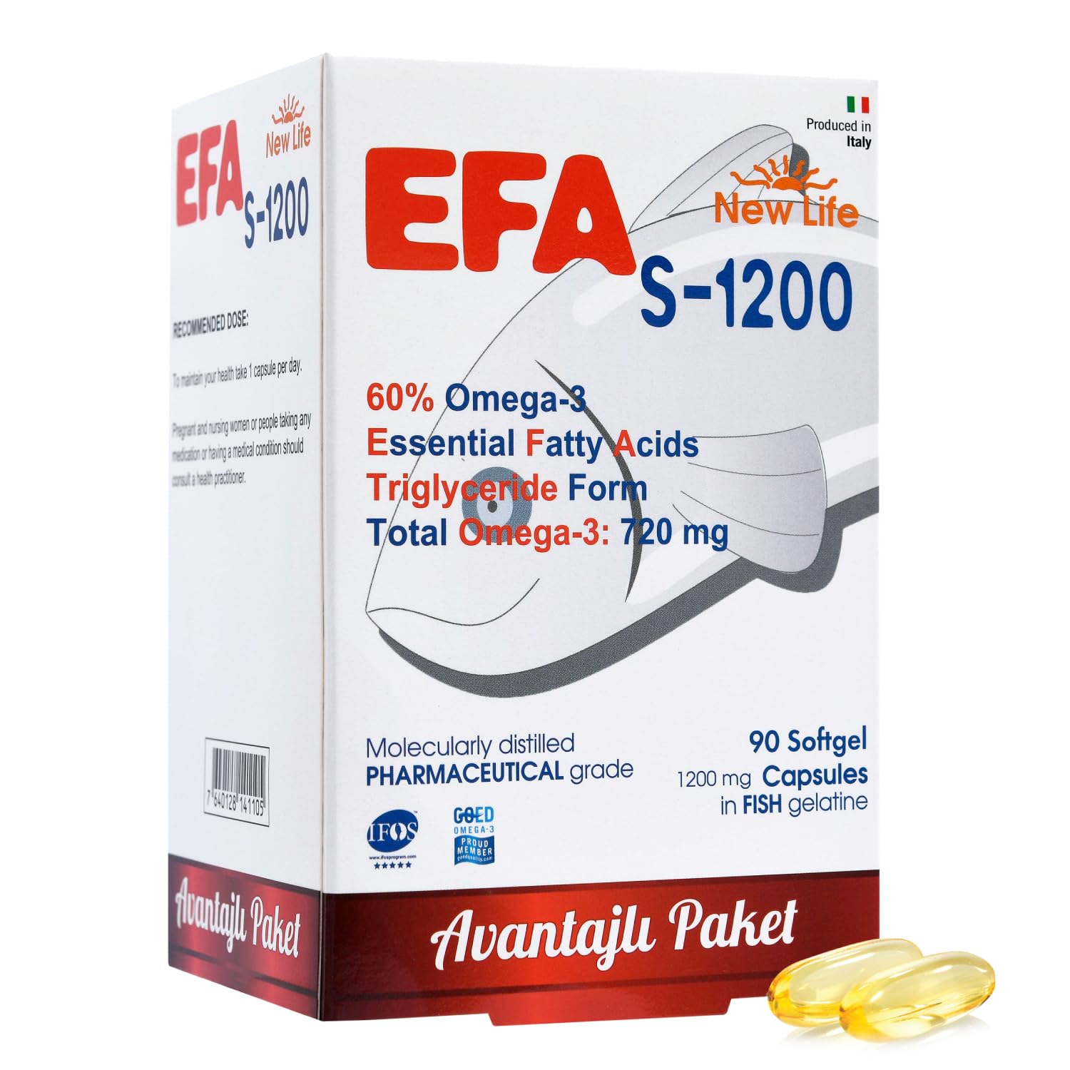 New Life Efa S-1200 90 Kapsül Balık Yağı - 720 Mg Omega 3-396 Mg EPA - 264 Mg DHA