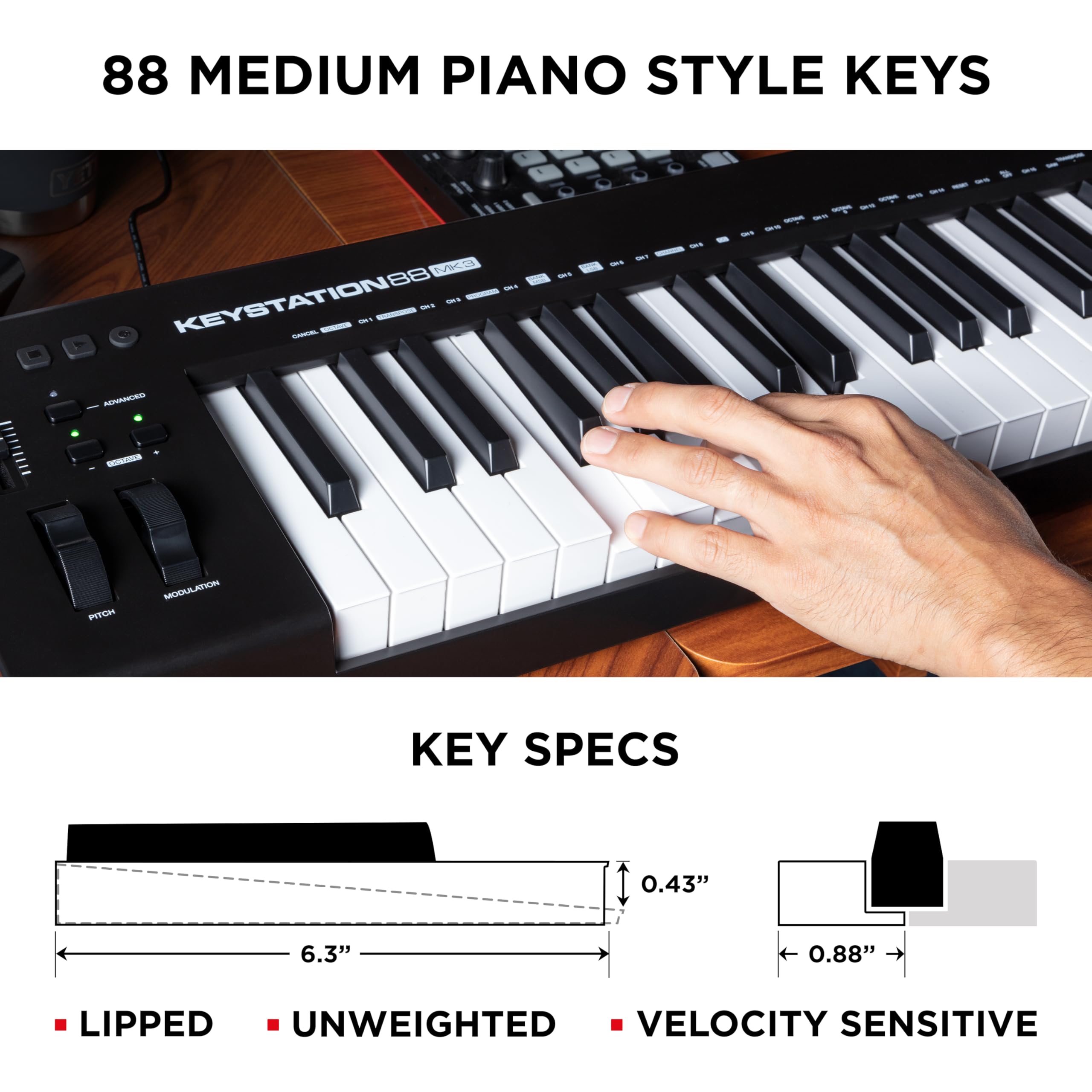 M-AUDIO Keystation 88 MK3-88 Tuşlu Yarı Ağırlıklı MIDI Klavye Controller, Sanal Sentezleyicilerin ve DAW Parametrelerinin Tam Komutu için