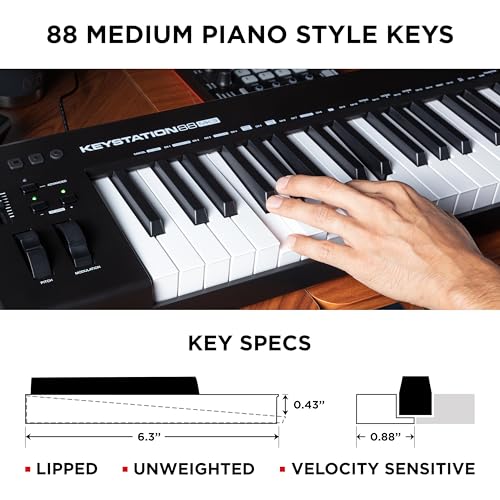 M-AUDIO Keystation 88 MK3-88 Tuşlu Yarı Ağırlıklı MIDI Klavye Controller, Sanal Sentezleyicilerin ve DAW Parametrelerinin Tam Komutu için