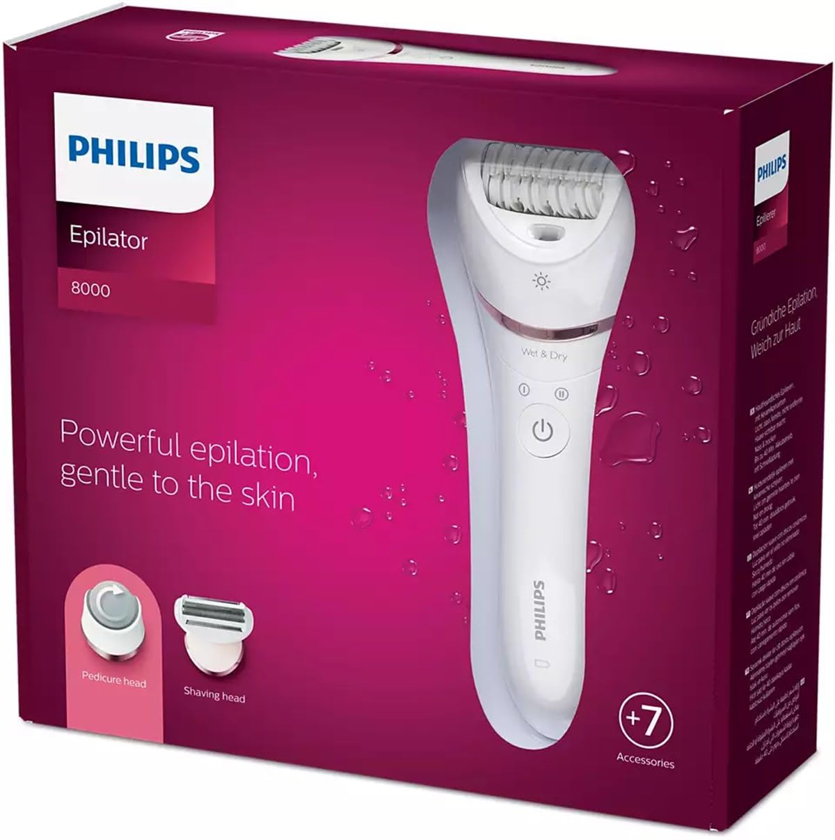 Philips Epilasyon Cihazı, Islak ve Kuru Kablosuz Kullanım, LED Işık, Ekstra Geniş Başlık, Hassas Bölge Başlığı, Pedikür Ayak Törpüsü, 6 Aksesuar Dahil, Beyaz Renk, BRE730/05