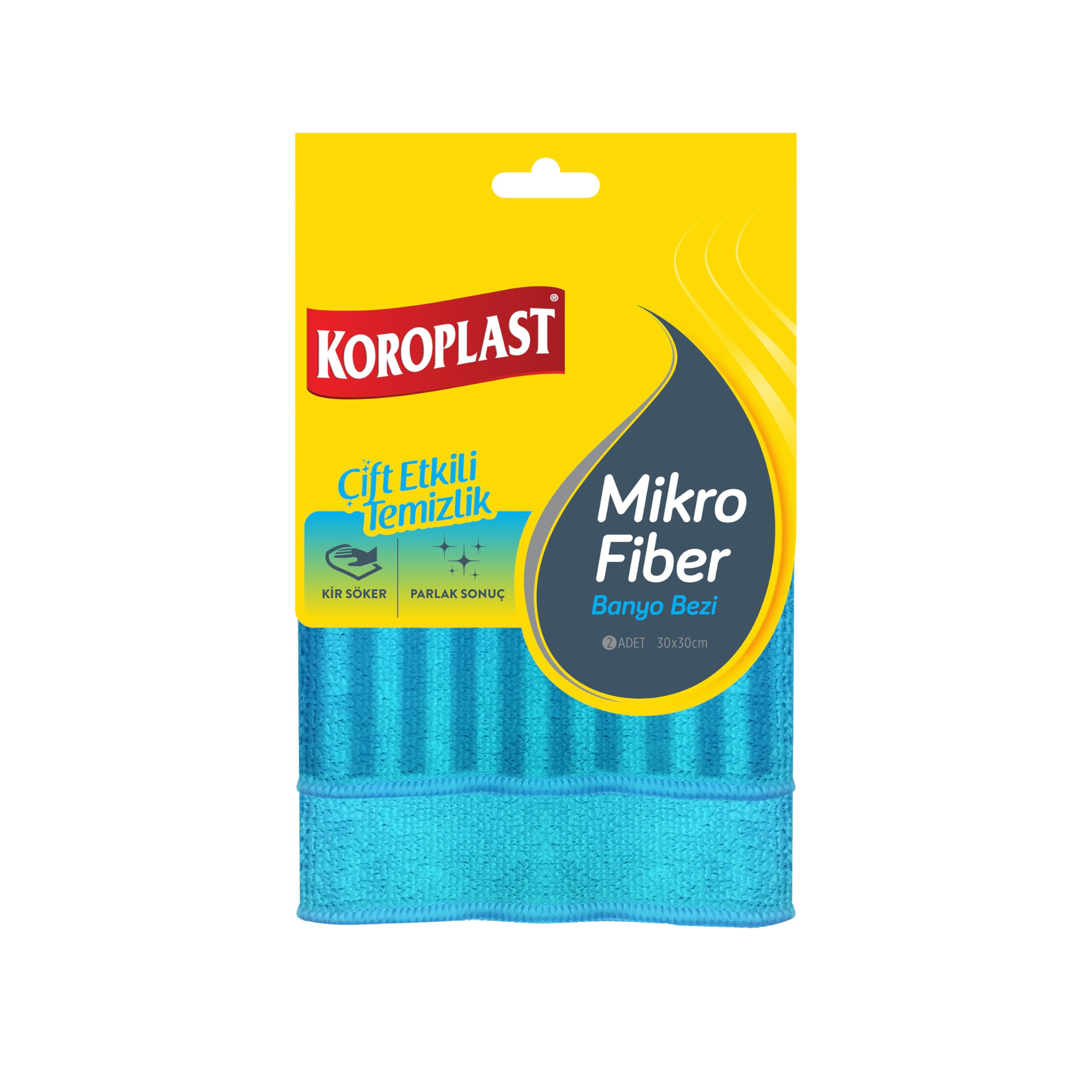 Koroplast Mikrofiber Banyo Bezi 2'li Set, Çift Taraflı Ekstra Hızlı Kuruyan Mikrofiber Temizlik Bezi Seti 30x30 cm, Kir Sökücü Tasarım, Yüksek Emiş Gücü, Tüy Çizik Bırakmayan Banyo Temizlik Bezi Seti