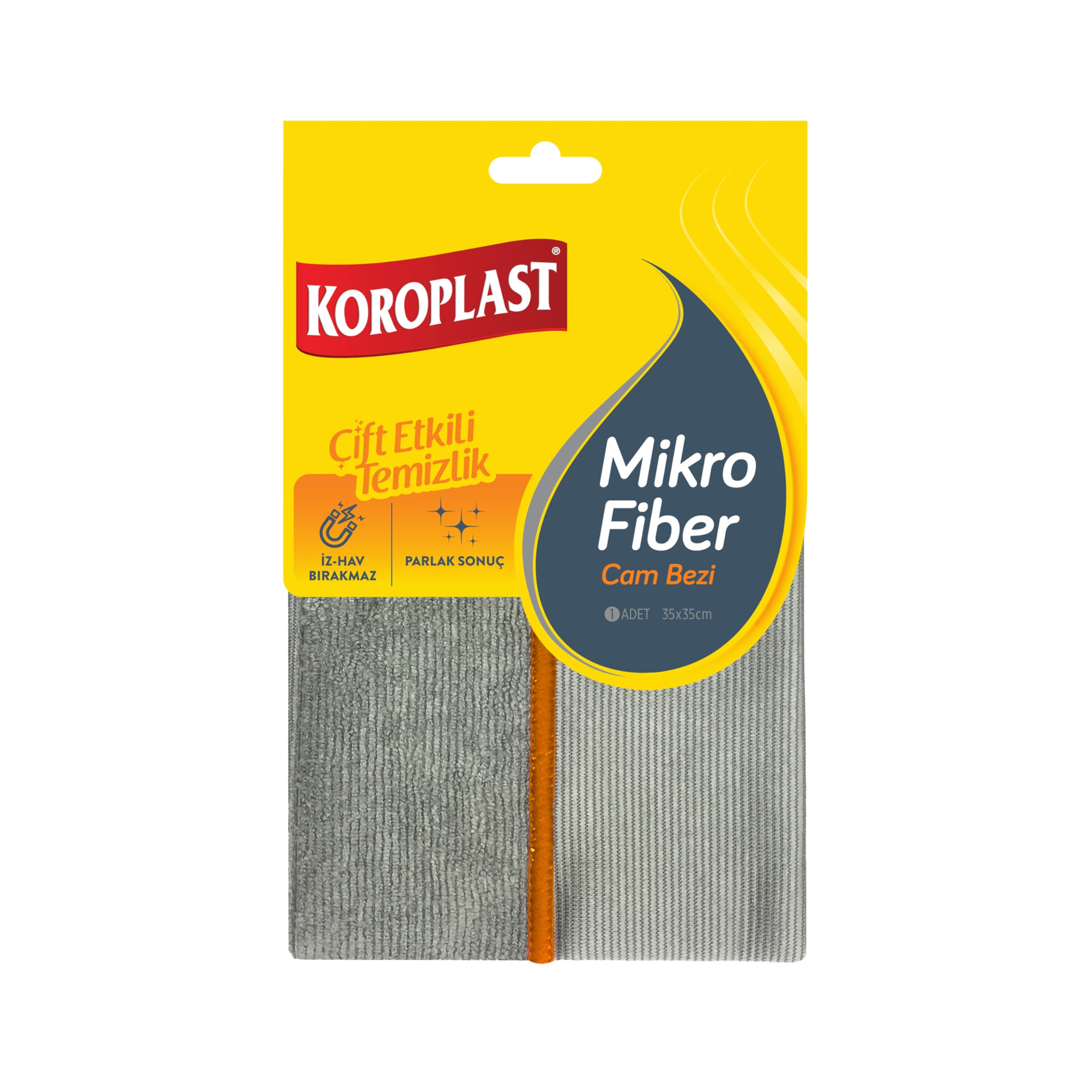 Koroplast Mikrofiber Cam Bezi Tekli, Çift Taraflı Mikrofiber Temizlik Bezi 35x35 cm, Laptop, Bilgisayar, Televizyon, Telefon, Cam, Pencere, Ayna, Araba, Araç Temizliği için Toz, Tüy, Çizik Bırakmaz