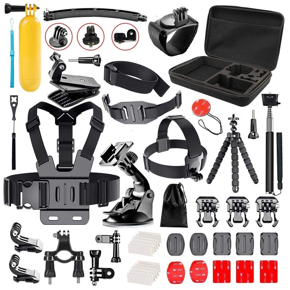 Coverzone 50 Parça Aksiyon Kamera Aksesuar Seti Çantalı – GoPro ile uyumlu, DJI ile uyumlu, Insta360 ile Uyumlu Çantalı Spor Montaj Kiti Vlog Seyahat Çekim Aparatları