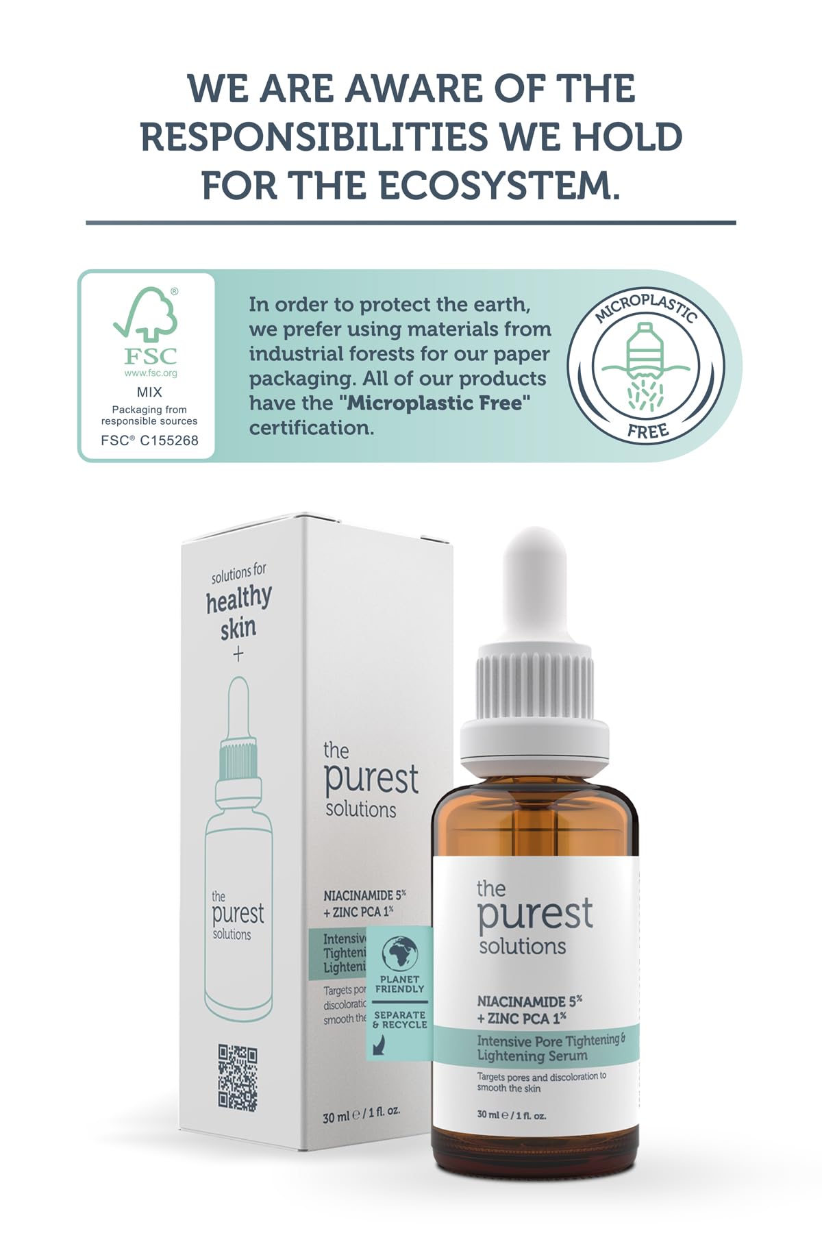 The Purest Solutions, Gözenek ve Siyah Nokta Karşıtı, Sivilce Önleyici Niacinamide Cilt Bakım Serumu 30 ml (Niacinamide 5% & Zinc Pca 1%)
