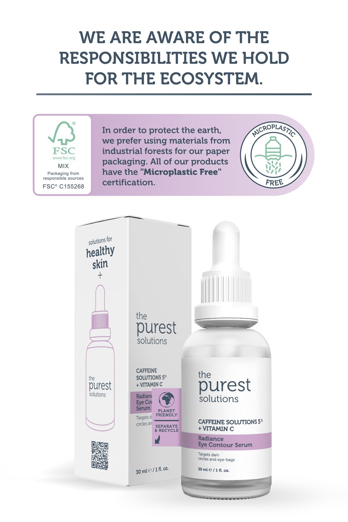 The Purest Solutions, Torbalanma ve Morluk Karşıtı, Aydınlatıcı Kafein Göz Altı Serumu 30 ml (Caffeine 5% + Vitamin C)