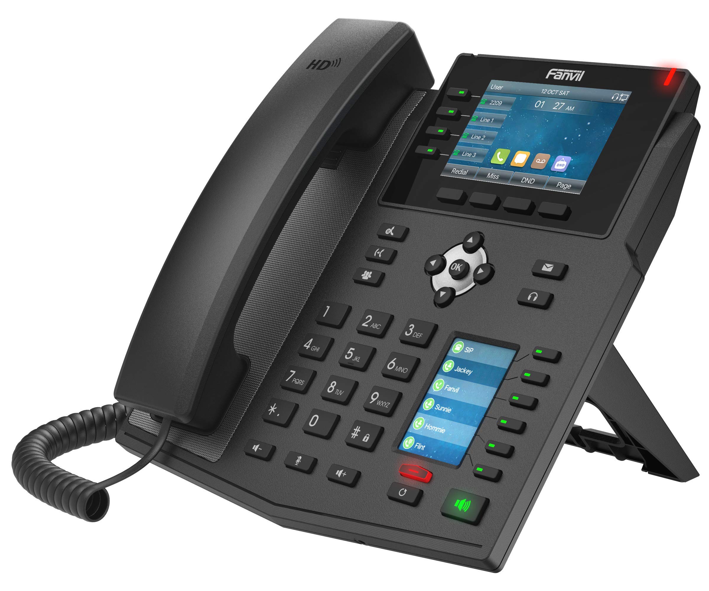 Fanvil X5U High-End VoIP Telefon, 3,5 inç Renkli Ekran, DSS Tuşları için 2,4 İnç Yan Renkli Ekran. 16 SIP Hatları, Çift Bağlantı Noktalı Gigabit Ethernet, Güç Adaptörü Dahil Değildir