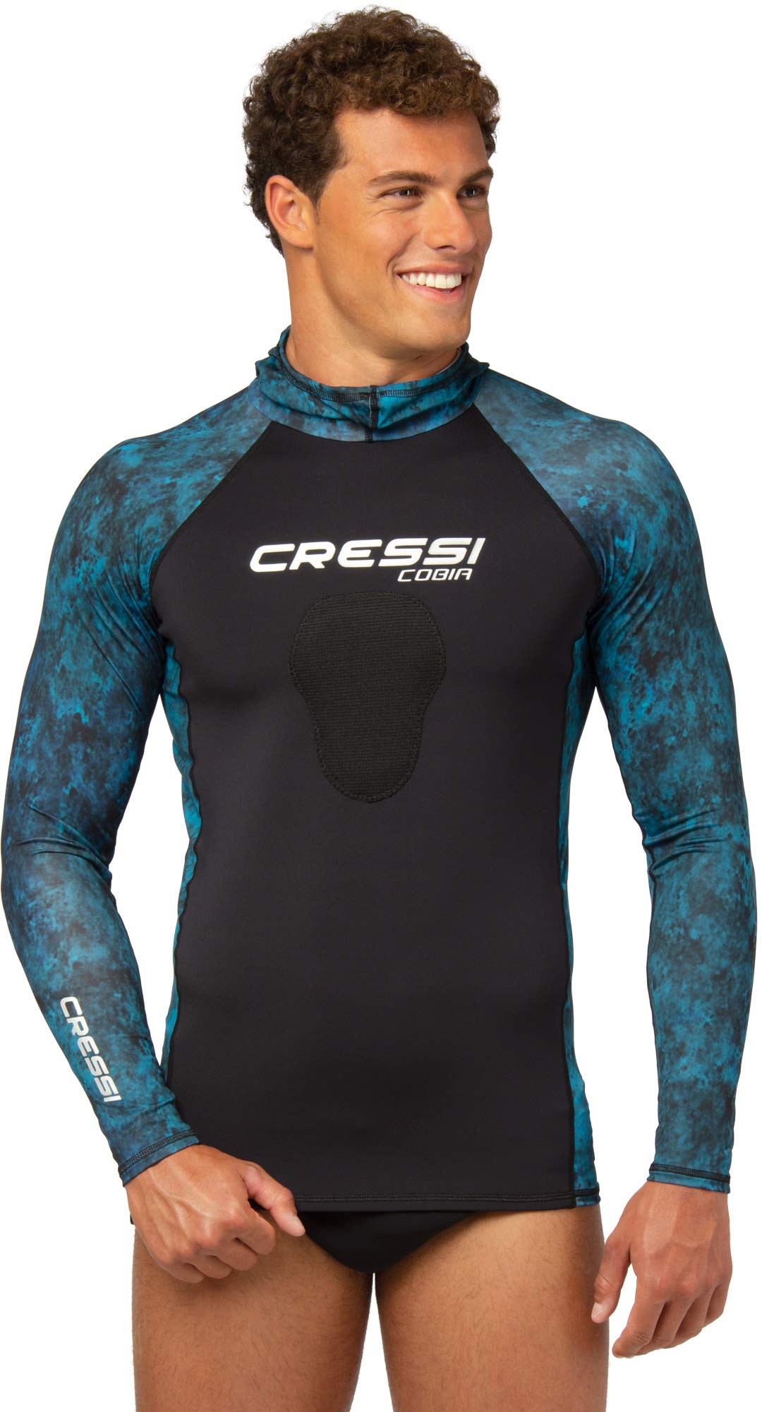Cressi Üniseks Cobia Hunter Rash Guard Rash Guard su sporları ve göğüs kemiği koruması için kapüşonlu tişört
