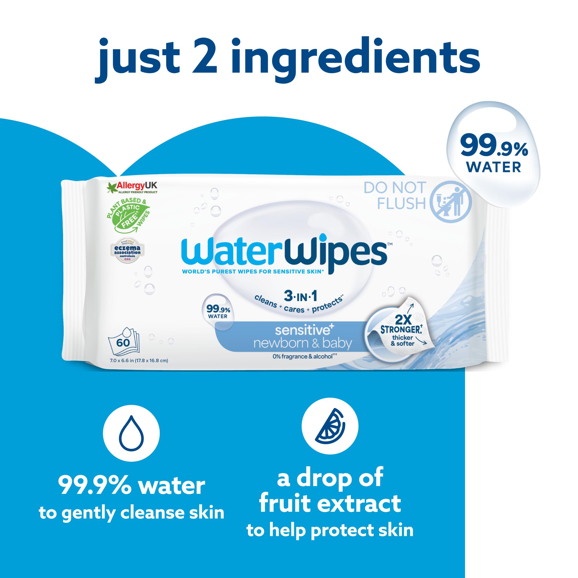 WaterWipes Yeni Doğan & Hassas Ciltler için 720 Yaprak Bebek Islak Mendili (12 x 60 Adet), Bitki Tabanlı
