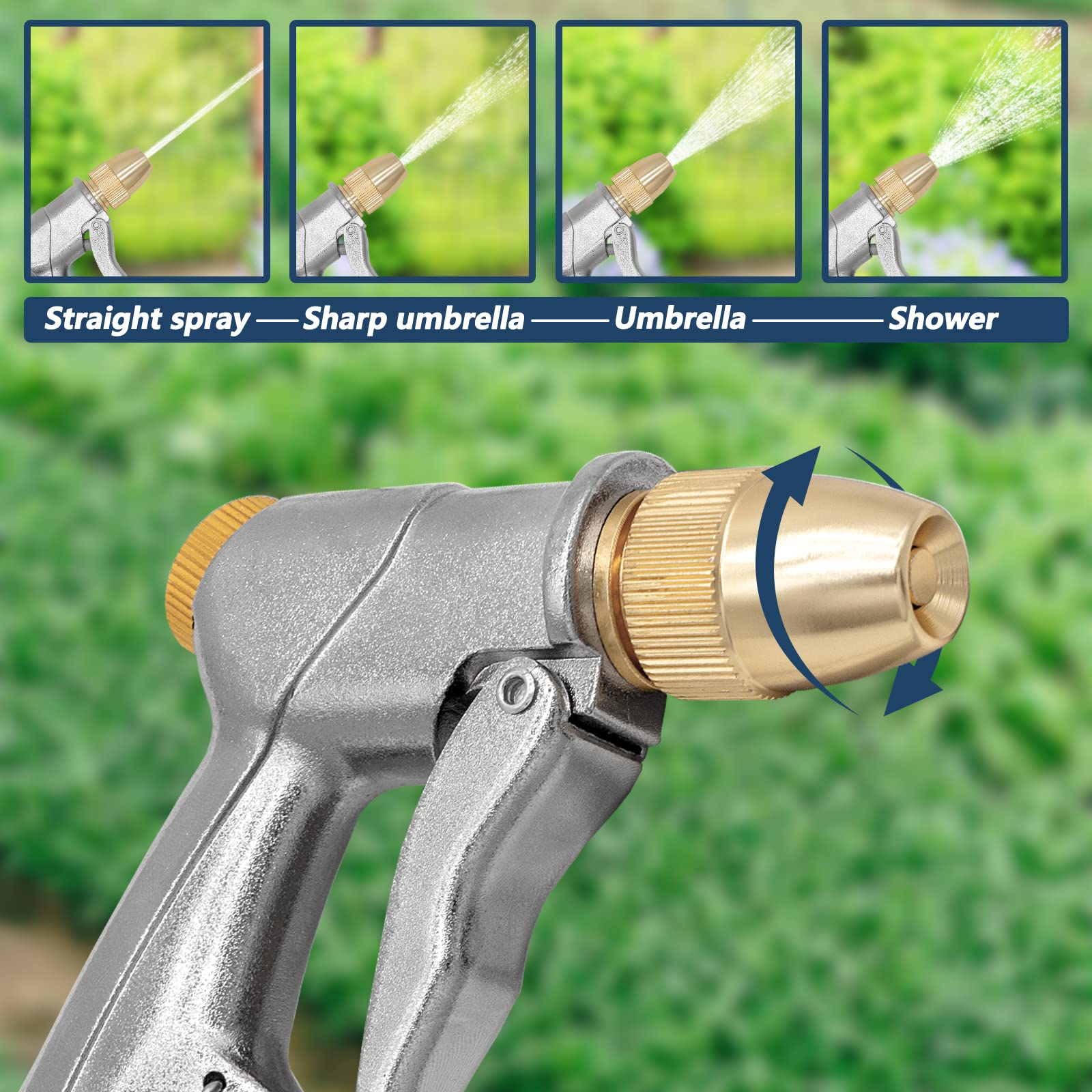 DERASL Bahçe el duşu, yüksek basınçlı bahçe duşu/bahçe püskürtme tabancası, %100 metal, ayarlanabilir su akışı, araç yıkama, temizlik işleri ve bahçe sulama için