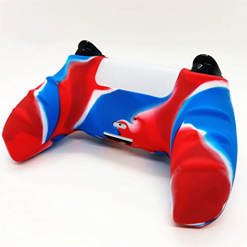 Skin for PS5 Controller Grips, Silicone Case Cover for PlayStation 5 Anti-Slip Protector with 10pcs Thumb Joysticks Caps (red&Blue)
