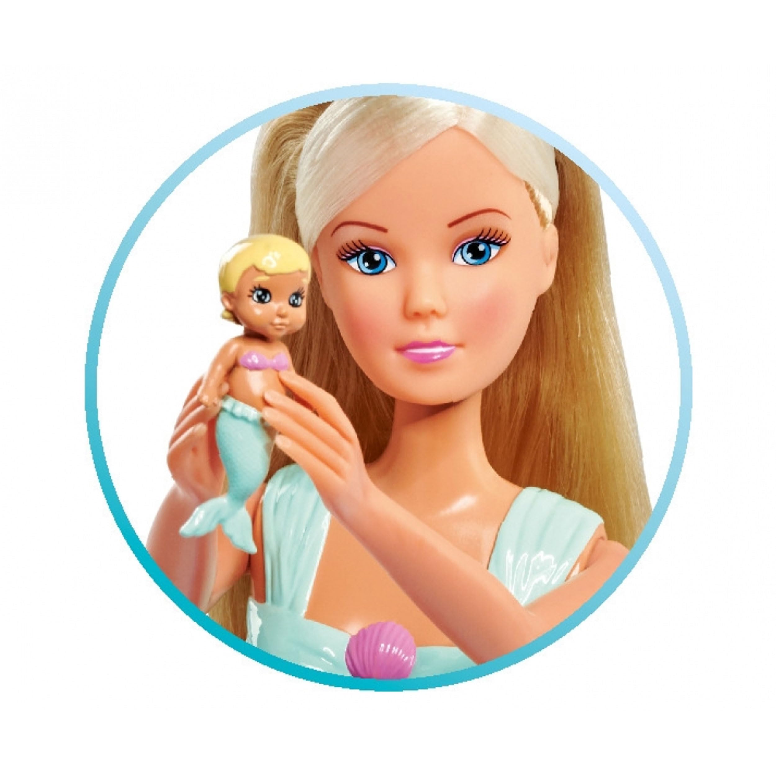 Simba 105733524 Steffi Love Mermaid Family giydirilebilir oyuncak bebekler, hamile deniz kızı ve deniz adamı Kevin, bebek yatağı ile, 29 cm, 3 yaş ve üzeri çocuklar için