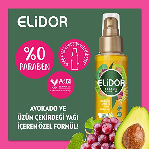 Elidor Kalın ve Gür Avokado ve Üzüm Çekirdeği Saç Yağı (80 ml)