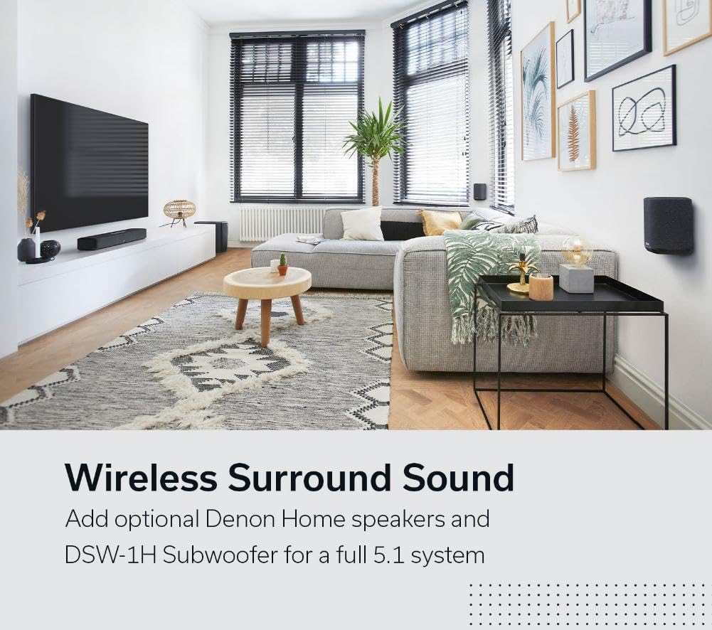 Denon Ev 550 Dolby Atmos 3D Ses, Wi-Fi ve Bluetooth, Dahili HEOS, Alexa, Siri ve AirPlay 2, Spotify Connect, Çift Ev Hoparlörleri ve Subwoofer, Siyah