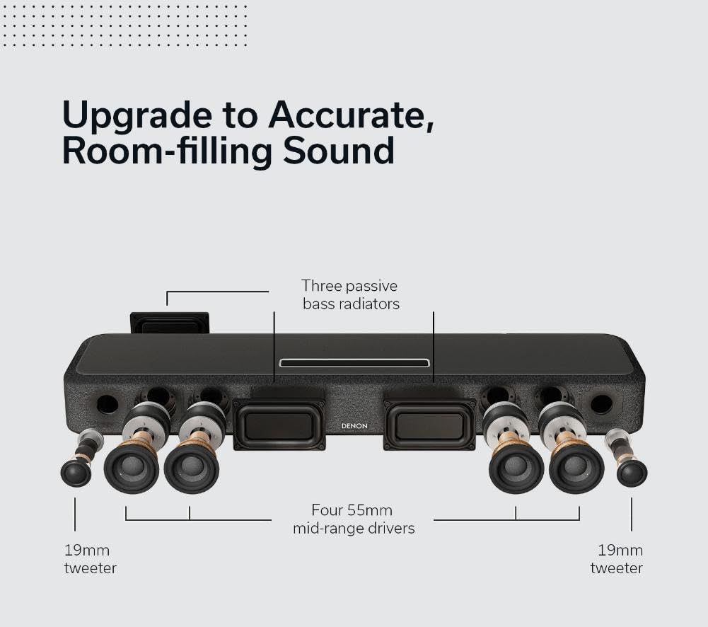 Denon Ev 550 Dolby Atmos 3D Ses, Wi-Fi ve Bluetooth, Dahili HEOS, Alexa, Siri ve AirPlay 2, Spotify Connect, Çift Ev Hoparlörleri ve Subwoofer, Siyah