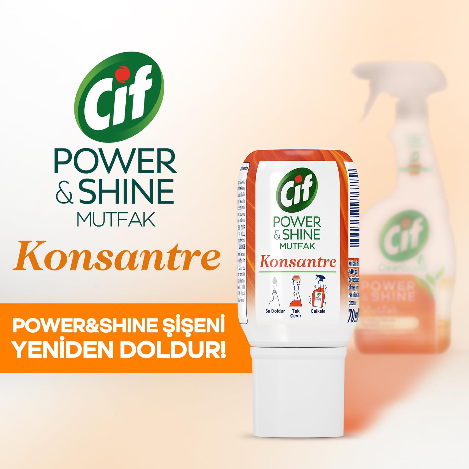 Cif Power & Shine Konsantre Mutfak Yüzey Temizleyici Leke Çıkarıcı Yağ Çözücü 70 ml