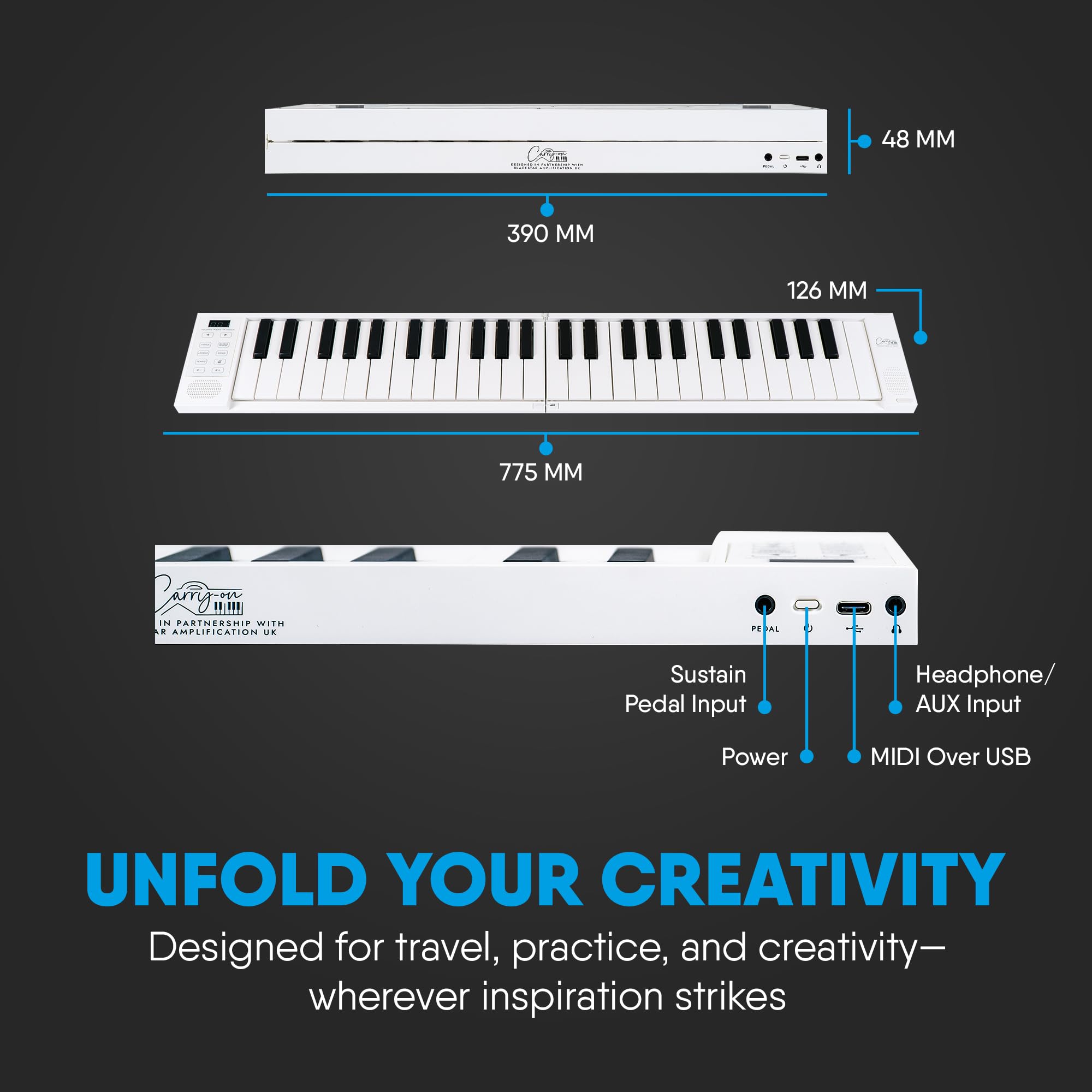 Carry-on Katlanır Piyano 49 Tuşları Taşınabilir Piyano Klavye USB MIDI Denetleyici Dahili USB Şarj Edilebilir Pil ile