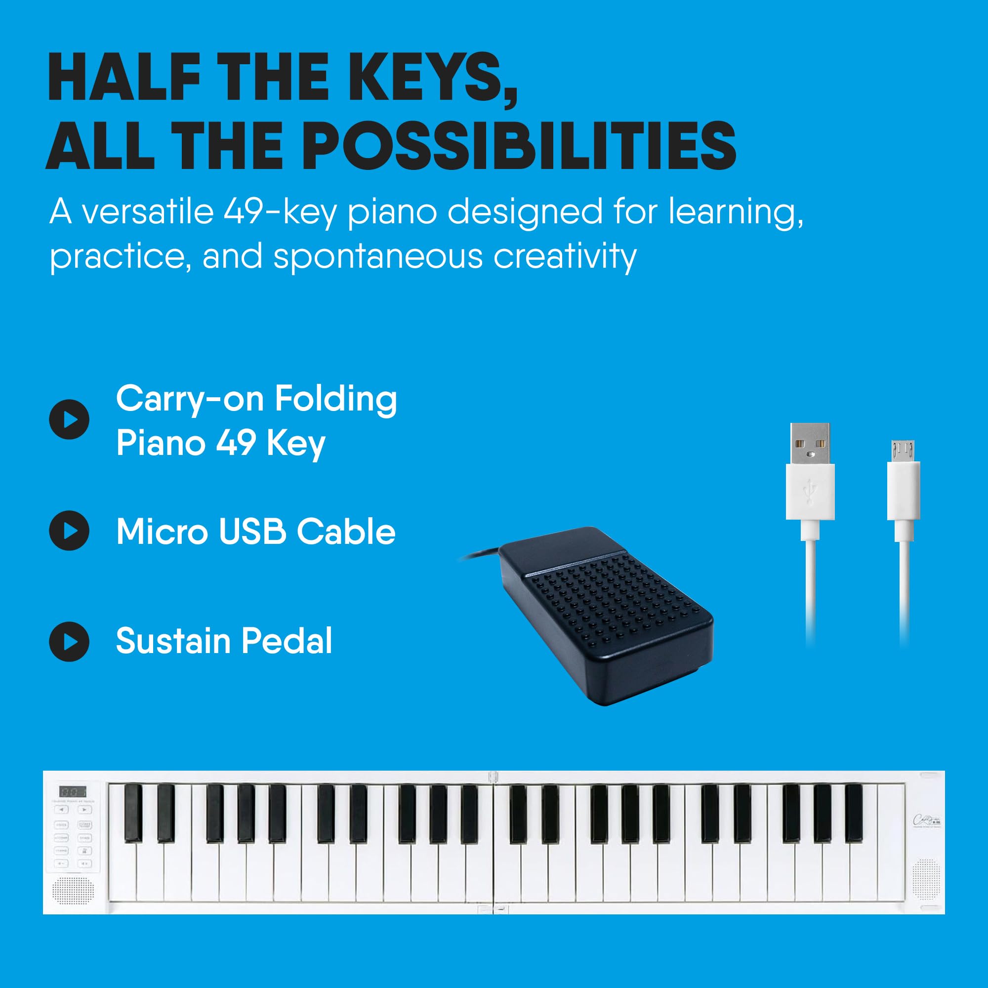 Carry-on Katlanır Piyano 49 Tuşları Taşınabilir Piyano Klavye USB MIDI Denetleyici Dahili USB Şarj Edilebilir Pil ile