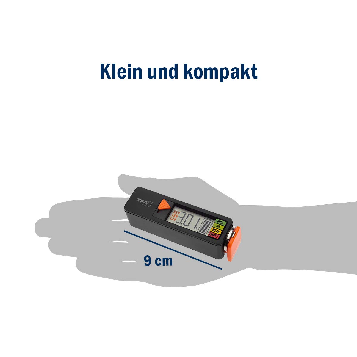 TFA Dostmann Pil test cihazı BatteryCheck, 98.1126.01, piller ve aküler için (AAA,AA,C, D), düğme pil, blok pil, şarj durumu/Volt göstergesi, kolay ve hızlı, siyah