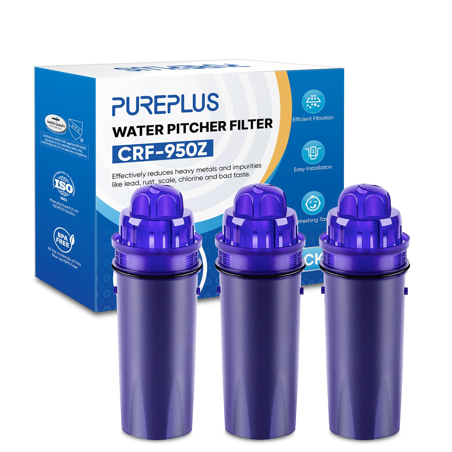 PUREPLUS CRF950Z Sürahi Su Filtresi Pur PPF900Z, PPF951K, PPT700W, CR-1100C, DS-1800Z, CR-6000C, PPT711W, PPT711, PPT710W, PPT111W, PPT111R ve Tüm PUR Sürahiler ve Dağıtıcılar için Değişimi, 3PAKET