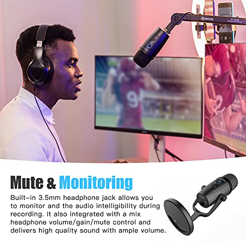 BOYA USB kondansatörlü mikrofon, By-PM500 USB stüdyo mikrofonu, Windows, Mac ve PC için, Vokal, YouTube akışı, oyun, konferans çağrısı, ASMR, Podcast video kaydı için çıkarılabilir stant