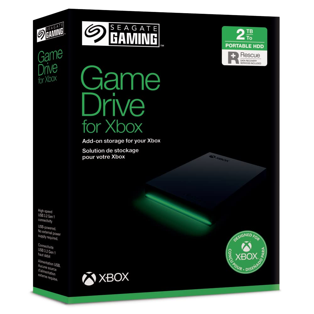 Seagate Game Drive for Xbox, 2 TB, Taşınabilir Harici HDD Sabit Sürücü, USB 3.0, Xbox One İçin Tasarlandı, 2 Yıl Rescue Services (STKX2000400)
