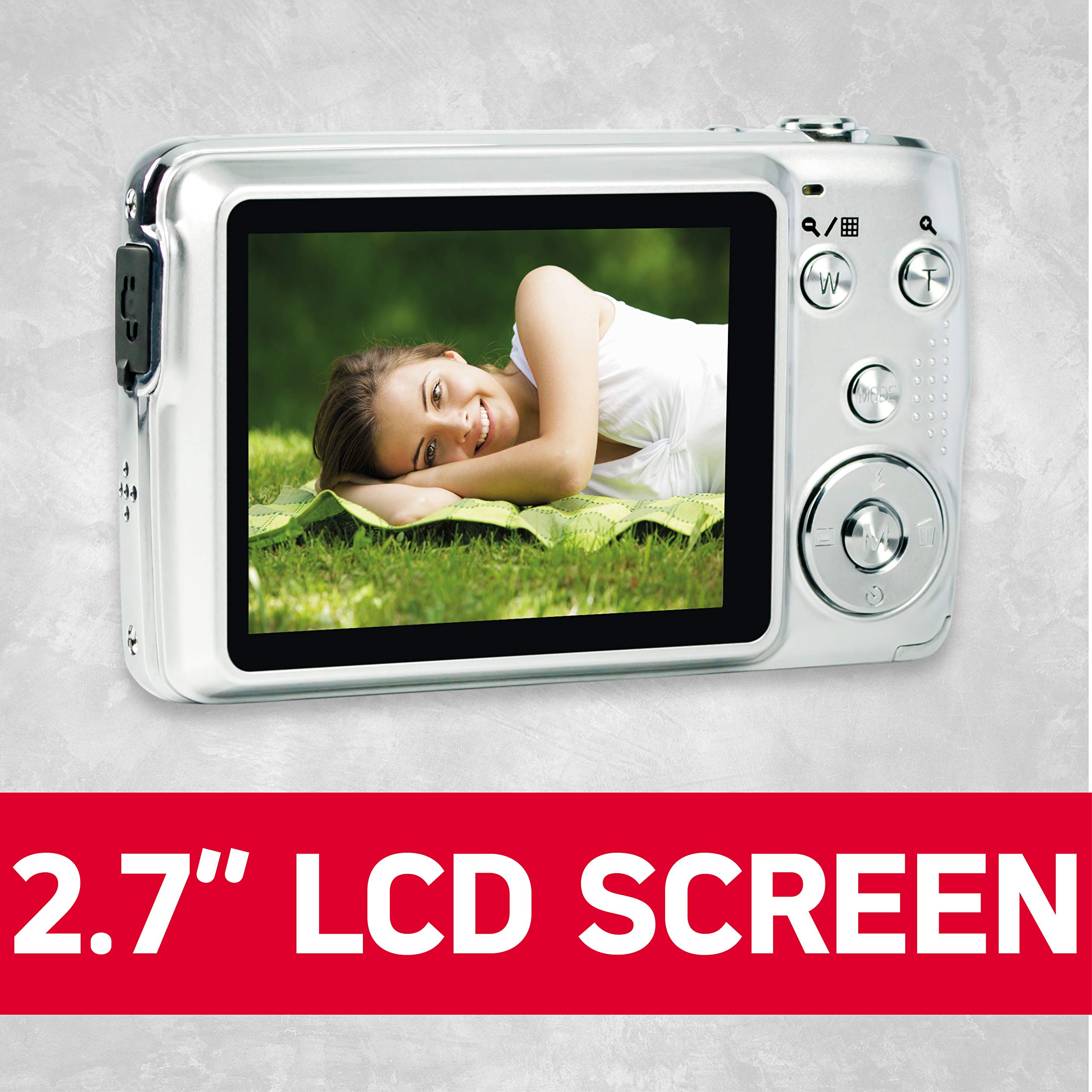 AgfaPhoto Realishot DC8200 fotoğraf makinesi, dijital kamera, kompakt, 18 MP, Full HD, LCD ekran, 2,7 inç, optik zoom, 8 x lityum pil ve SD kart 16 GB, gümüş