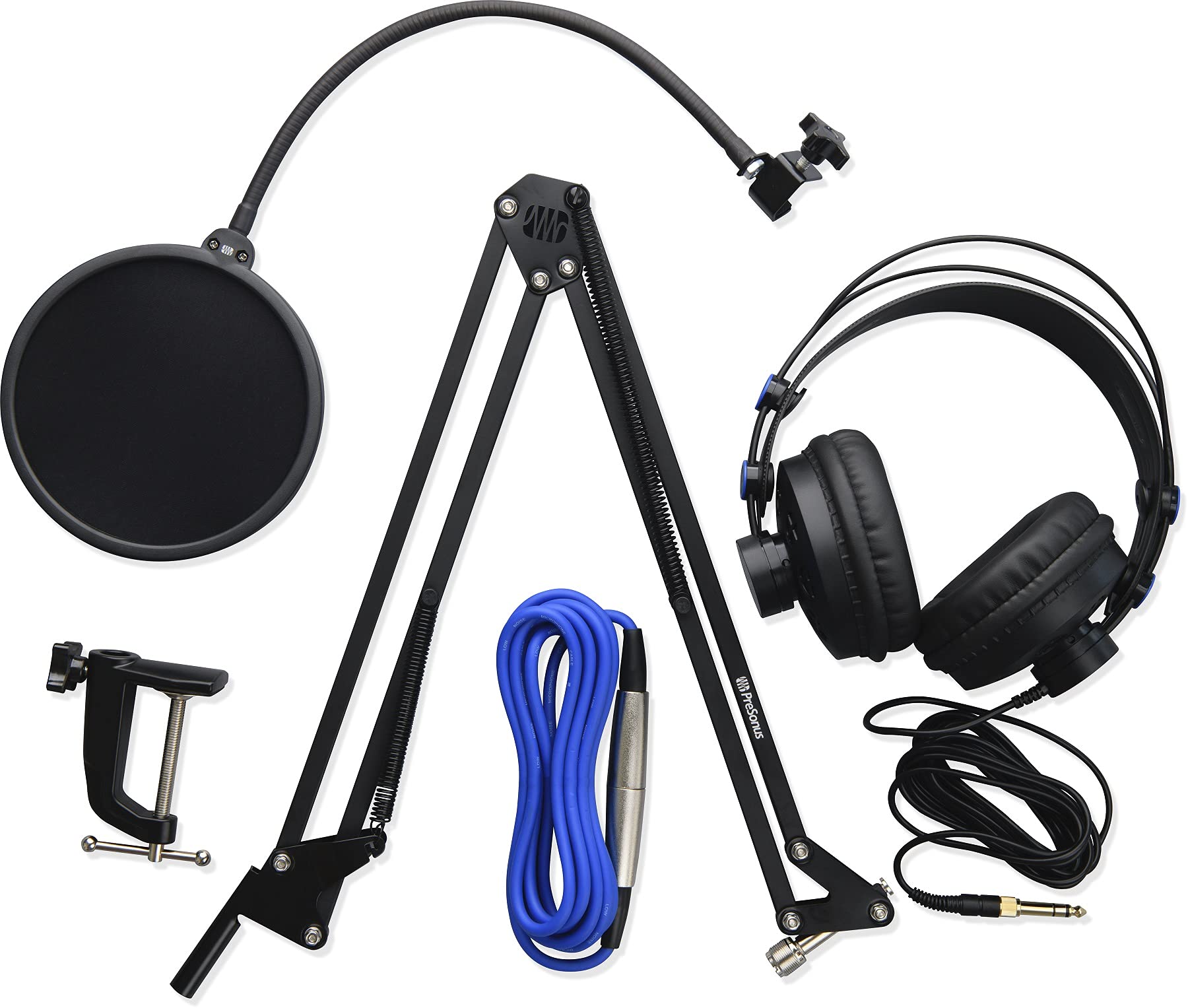 PreSonus Broadcast Accessory Pack, Masaüstü Boom Kolu, Kulaklık, Pop Filtre ve Kablodan Oluşan Aksesuar Paketi