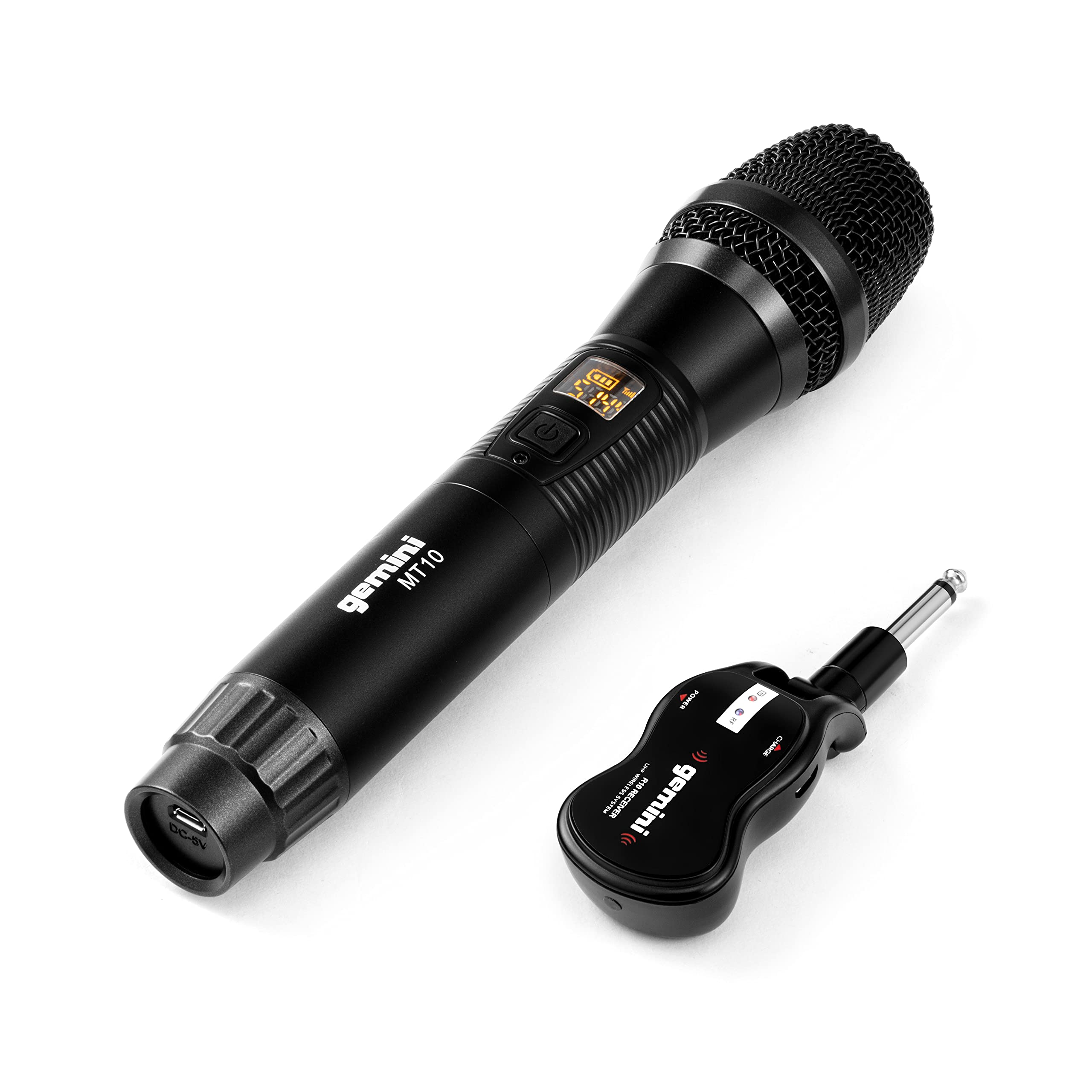 Gemini Sound GMU-M100 profesyonel tak ve çalıştır kablosuz şarj edilebilir UHF el mikrofonu, mikser veya PA hoparlör için kablosuz kendinden güç 1/4 inç jak alıcısı, karaoke ve canlı performans