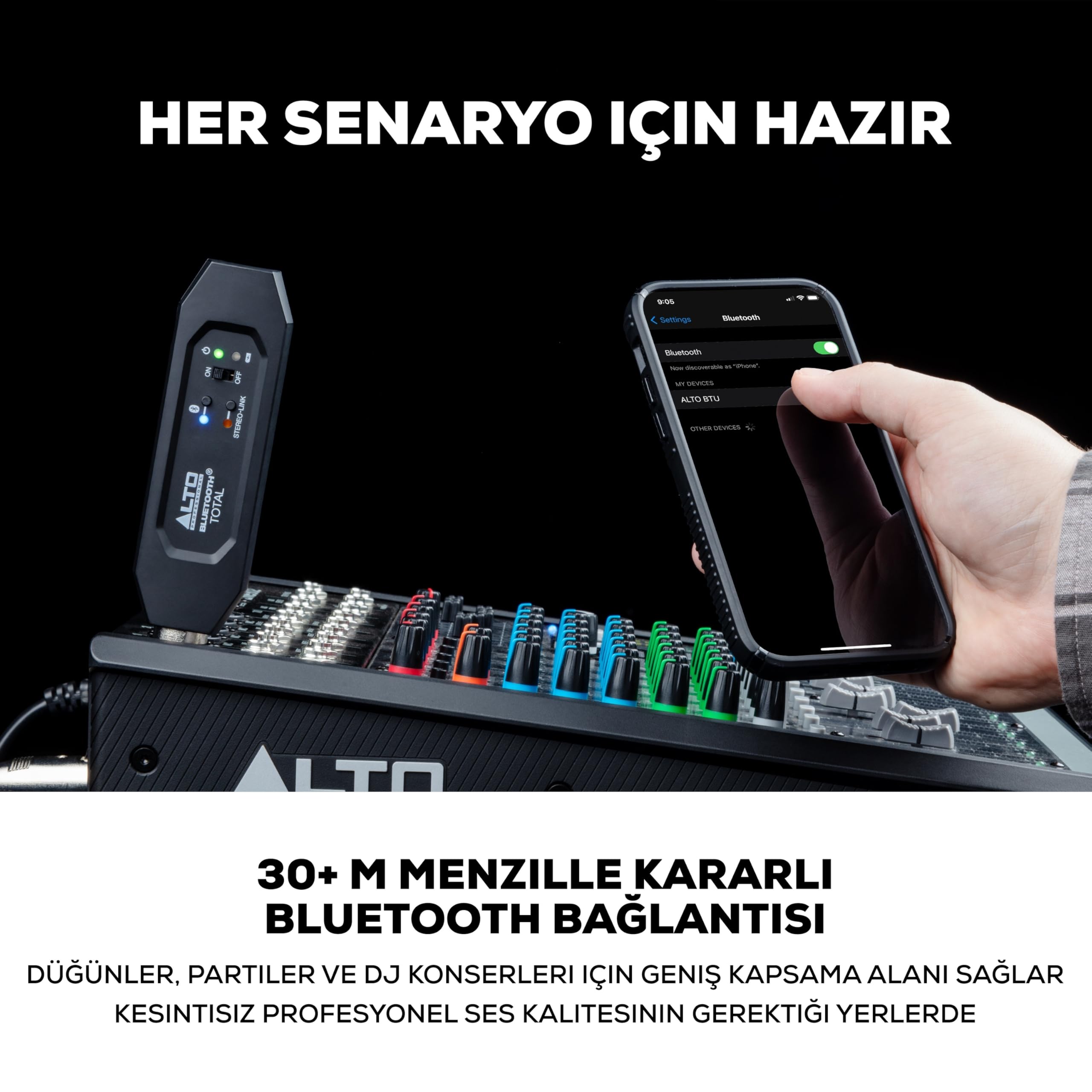 ALTO Bluetooth Total 2 - XLR Donanımlı Şarj Edilebilir Bluetooth Alıcısı, Miksaj Masası/Ses Mikseri Kurulumları ve Aktif PA Sistemleri için