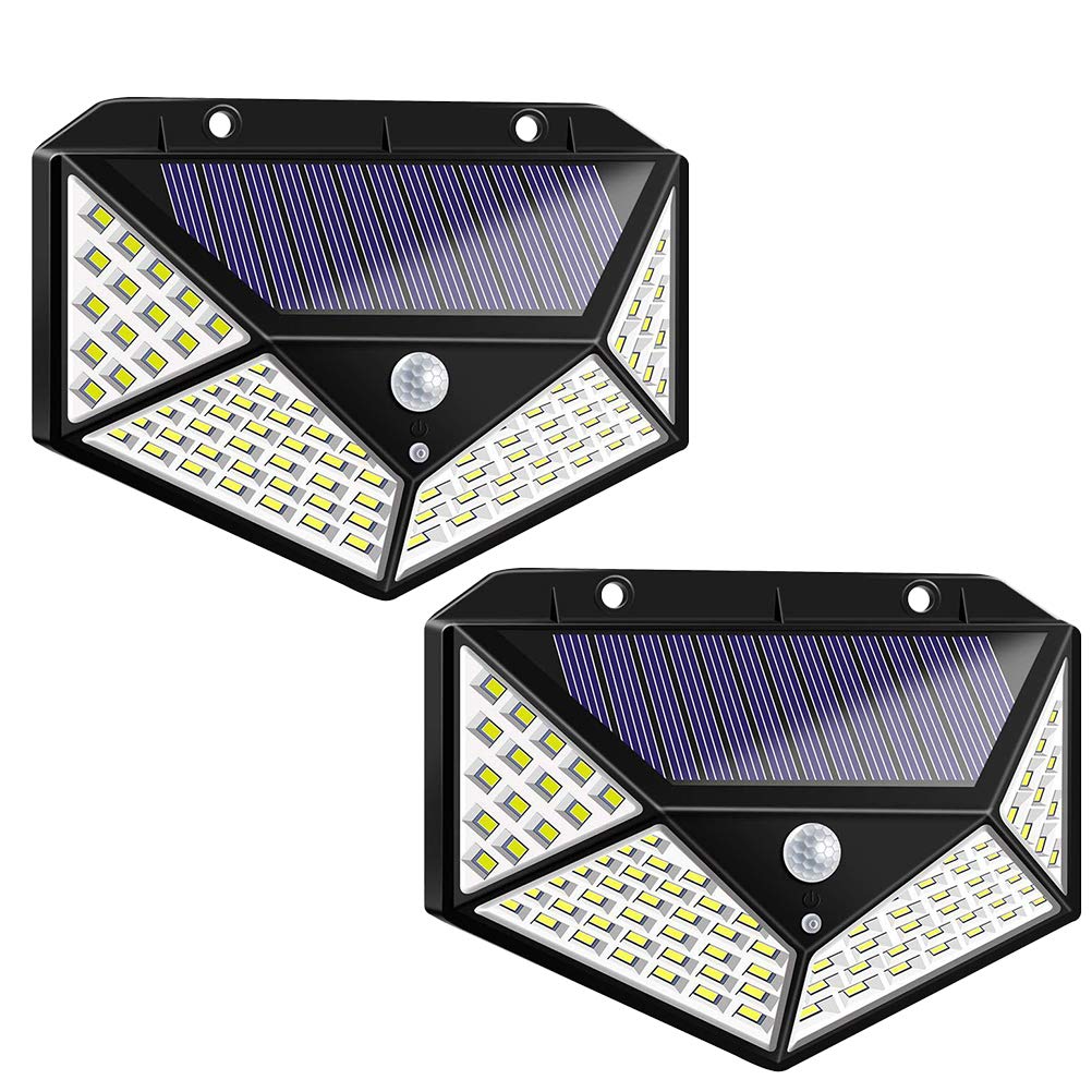 SOLUSTRE Güneş enerjili bahçe lambası, dış mekan, 2 adet kızılötesi sensörlü lamba, güneş enerjili lamba, dış avlu aydınlatması, 100 LED'li, günlük kullanım için su geçirmez ışık (siyah)