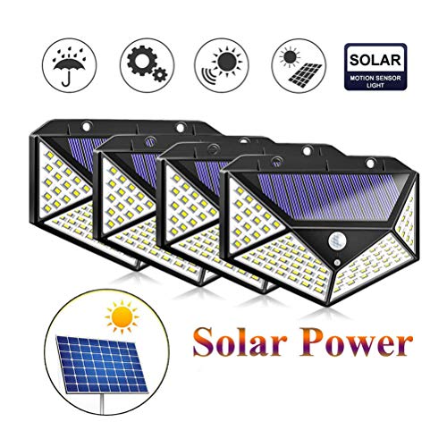 SOLUSTRE Güneş enerjili bahçe lambası, dış mekan, 2 adet kızılötesi sensörlü lamba, güneş enerjili lamba, dış avlu aydınlatması, 100 LED'li, günlük kullanım için su geçirmez ışık (siyah)
