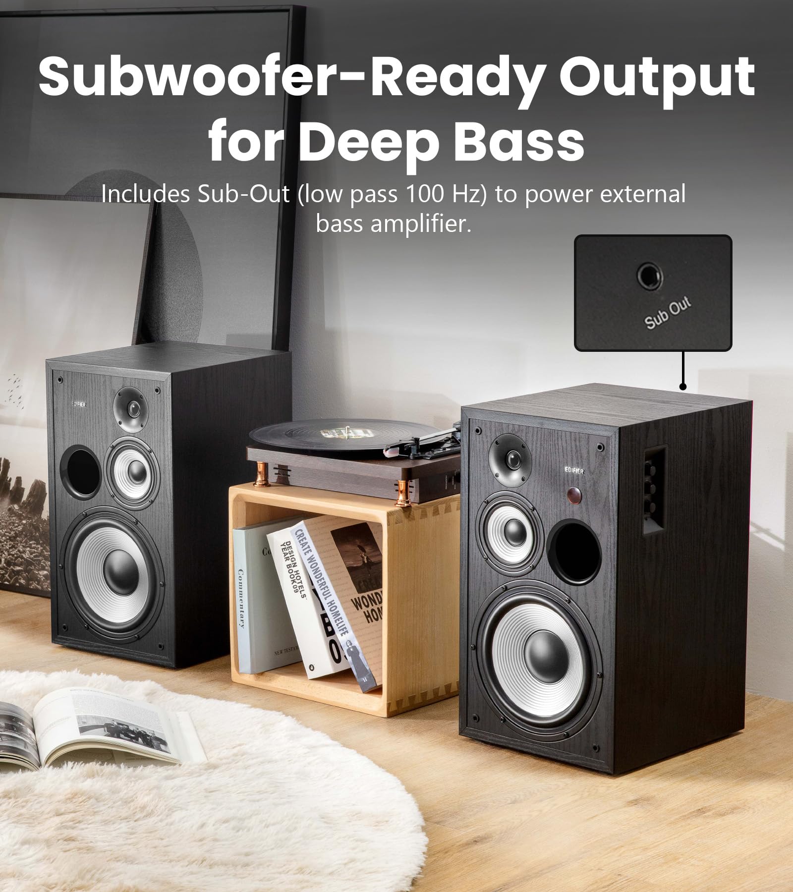 Edifier R2850DB Powered Bluetooth Kitaplık Hoparlörleri, Aktif Yakın Alan Stüdyo Monitörleri, Subwoofer Hat Çıkışlı 150W RMS 3 Yollu Ses Monitörü Hoparlörü, Siyah (Çift)