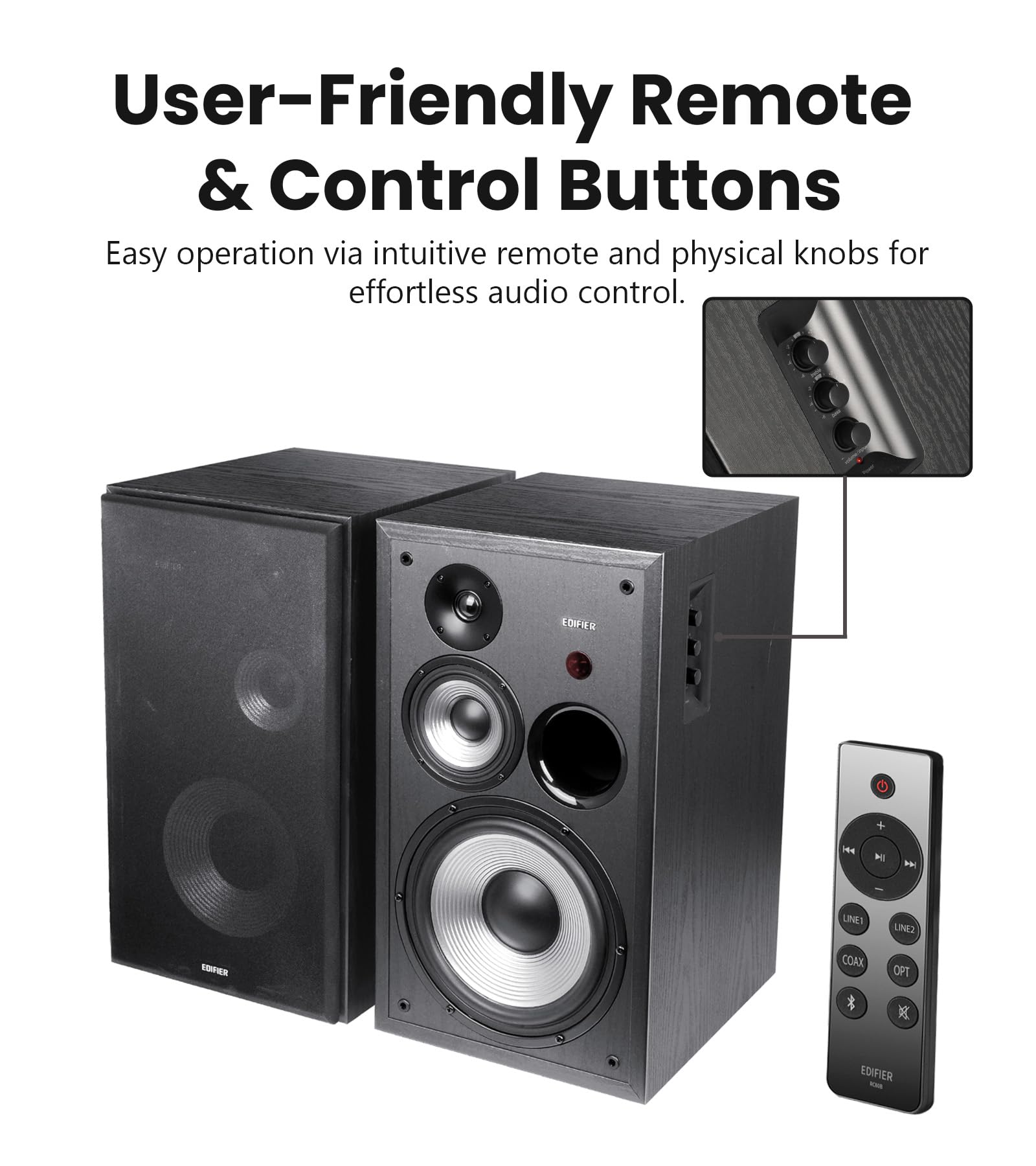 Edifier R2850DB Powered Bluetooth Kitaplık Hoparlörleri, Aktif Yakın Alan Stüdyo Monitörleri, Subwoofer Hat Çıkışlı 150W RMS 3 Yollu Ses Monitörü Hoparlörü, Siyah (Çift)