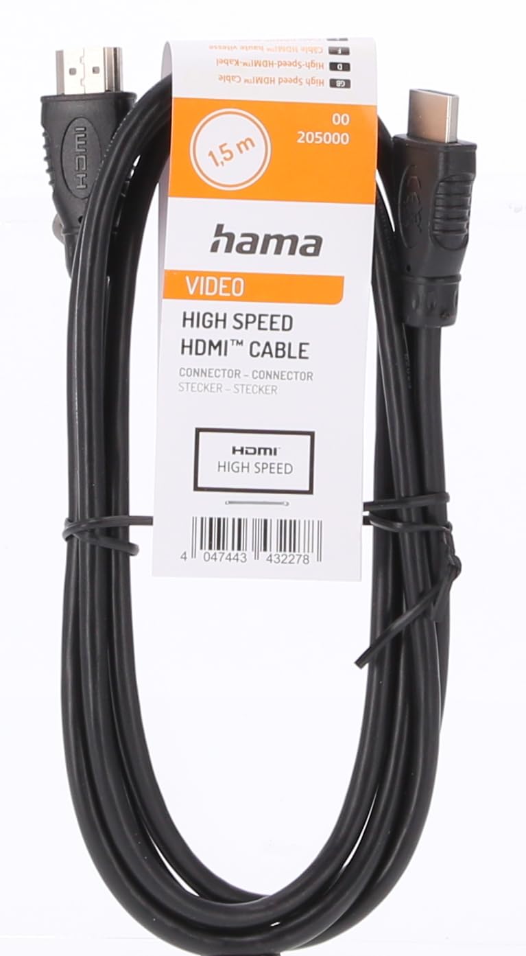 Hama HDMI kablosu 1,5 m uzunluğunda (High Speed HDMI Cable, ARC, monitör kablosu, yüksek kaliteli plastik kaplamalı, bilgisayar/dizüstü bilgisayar bağlantısı, monitör, televizyon, projektör,