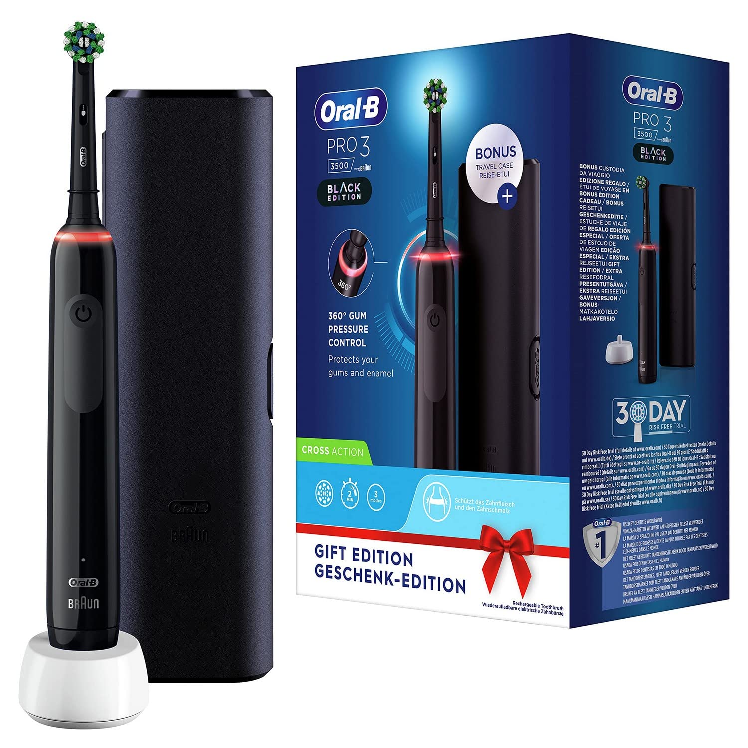 Oral-B Pro 3 3500 Edition seyahat kılıflı, siyah, 3 adet (tekli paket)