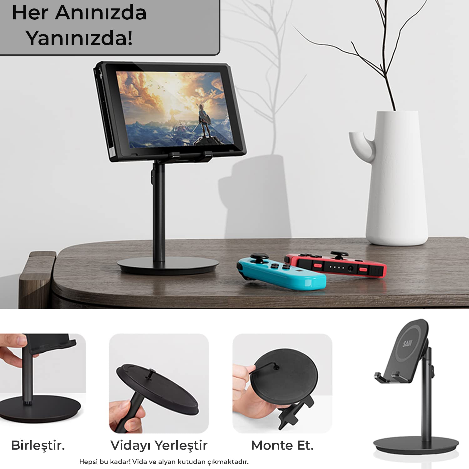 Bix Saiji S1-II Masa için Cep Telefonu & Tablet Standı, Ayarlanabilir Yükseklik Açısı, iPhone, iPad, Samsung vb. Tüm 4''-11''Ekranlar için Uyumludur. Siyah