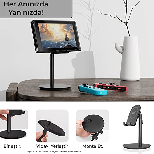 Bix Saiji S1-II Masa için Cep Telefonu & Tablet Standı, Ayarlanabilir Yükseklik Açısı, iPhone, iPad, Samsung vb. Tüm 4''-11''Ekranlar için Uyumludur. Siyah