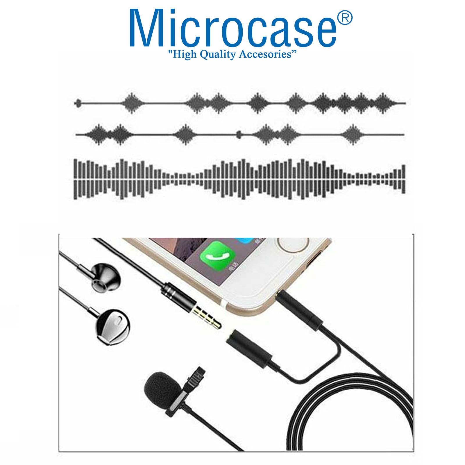 Microcase Kulaklık Girişli 3.5 mm Jack Profesyonel Youtuber Yaka Mikrofonu 1.5 Metre - AL2634