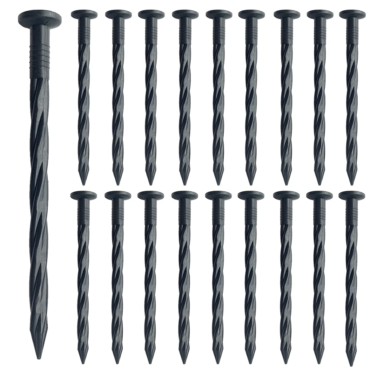 Aoipend 150'li Paket Plastik Kenar Çivisi, Spiral Naylon Peyzaj Çapa Çivileri, 20 cm Bahçe Peyzaj Kazıkları, Çim Kaldırıcı Kenarı için Ot Bariyeri, Yapay Çim Siyah
