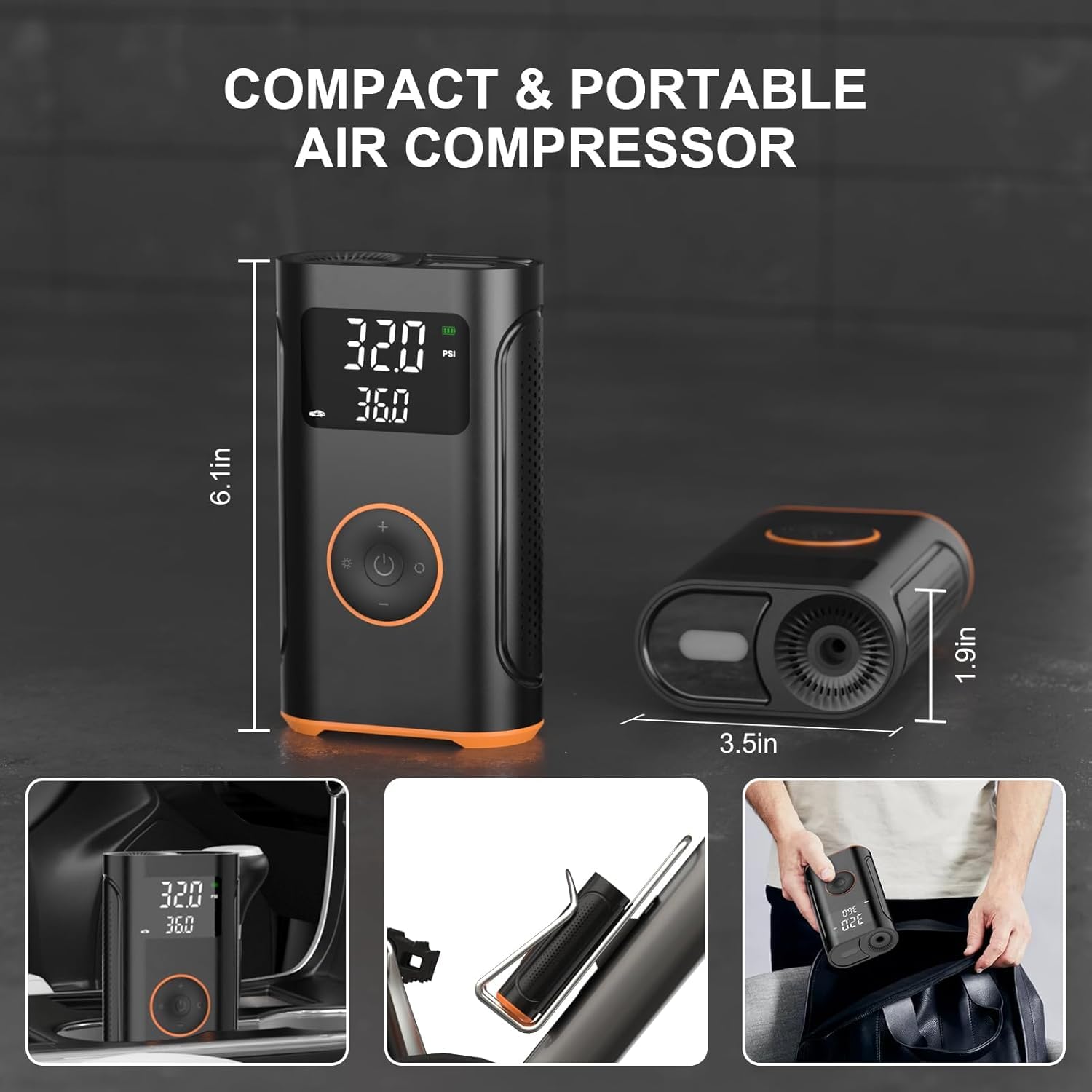 YS002 Taşınabilir Şarjlı Pompa Araç Oto Lastik Şişirme Pompası 160 PSI Kompresör Powerbank Led Işıklı Y