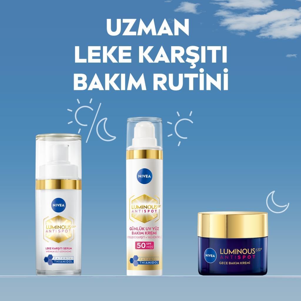 NIVEA Luminous630 Leke Karşıtı Gündüz Bakım Kremi 40ml, SPF50 Yüksek Güneş Koruyucu, Hyaluronik Asit