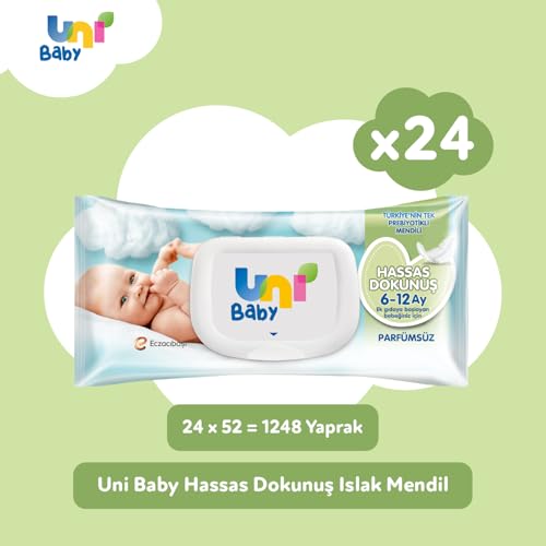 Uni Baby Hassas Dokunuş Islak Mendil, 24 x 52 Yaprak, 6 - 12 Ay