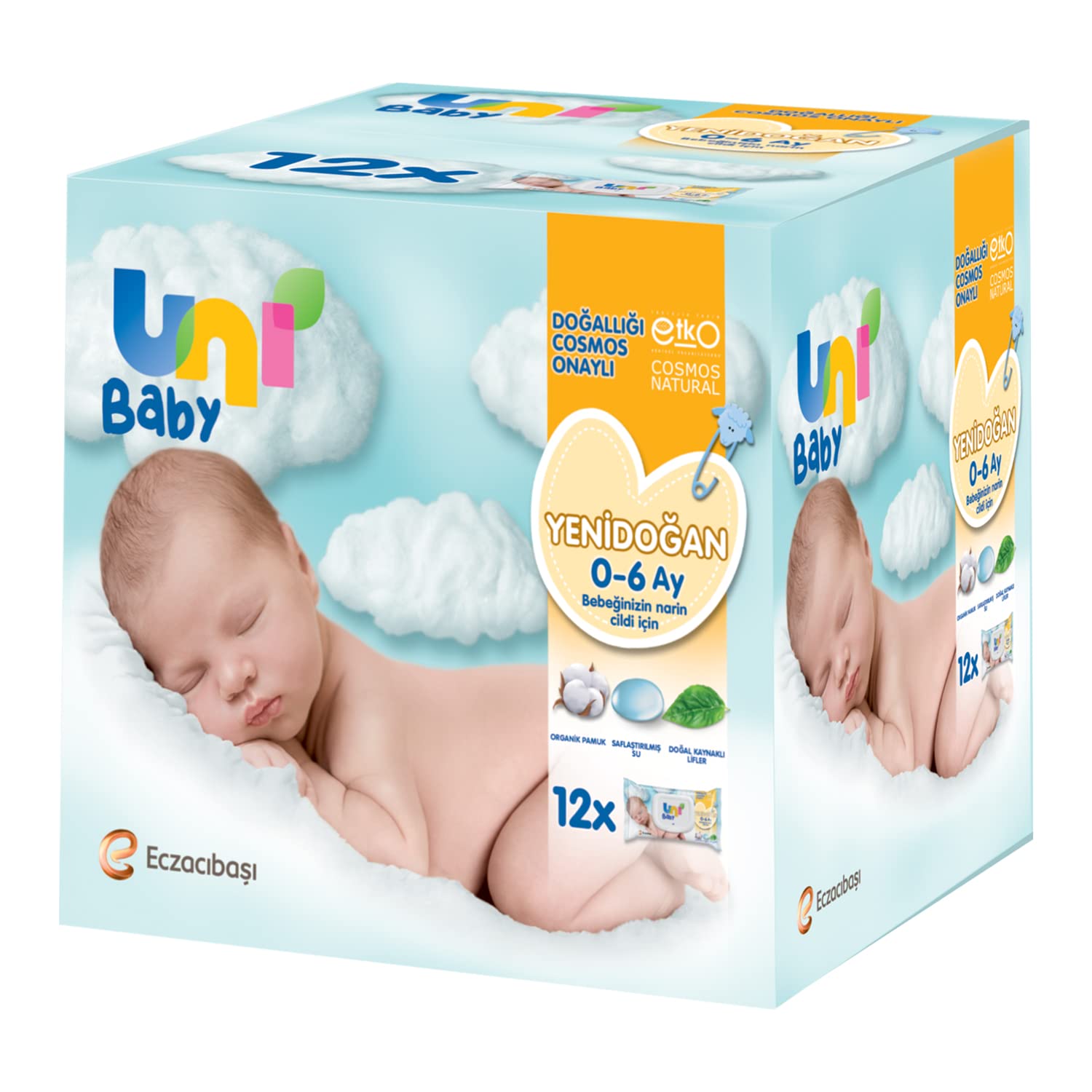 Uni Baby Yenidoğan 480 Yaprak Islak Mendil Beyaz (12 x 40 Adet)