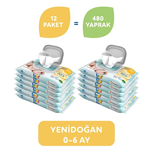 Uni Baby Yenidoğan 480 Yaprak Islak Mendil Beyaz (12 x 40 Adet)
