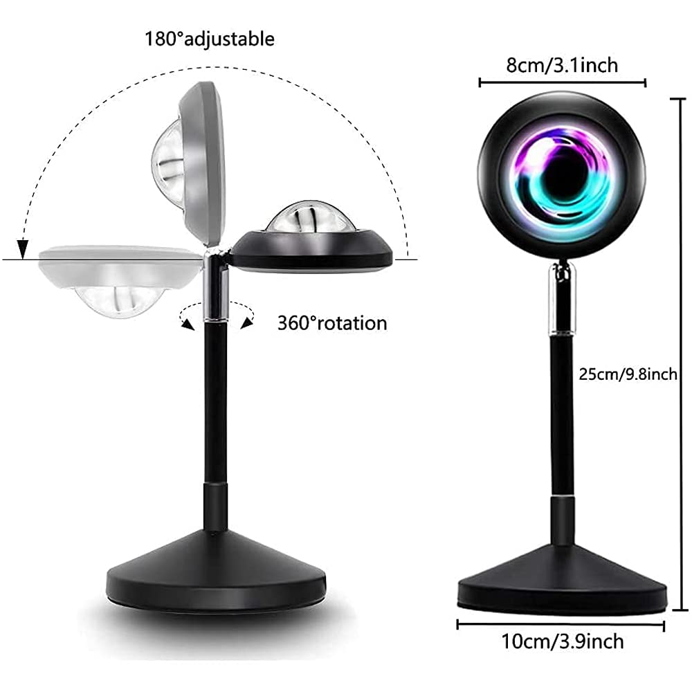 Coverzone Kumandalı Gün Batımı Projektörü RGB 16 Renk UFO Projeksiyon USB Masa Lambası